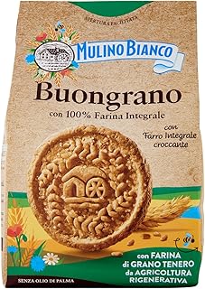 Mulino Bianco Biscotti Buongrano con 100% Farina Integrale, Colazione Ricca di Fibre e Gusto - 350 gr