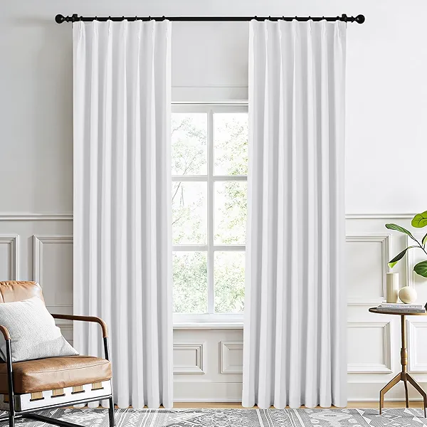 NICETOWN PRO 100% Full Blackout Curtains for Bedroom, Greyish White, 40x90 Set of 2, Faux Linen Pinch Pleated Back Tab Window Curtains, Flame Retardant Room Darkening Drapes, 6cm Heat Set Pleats