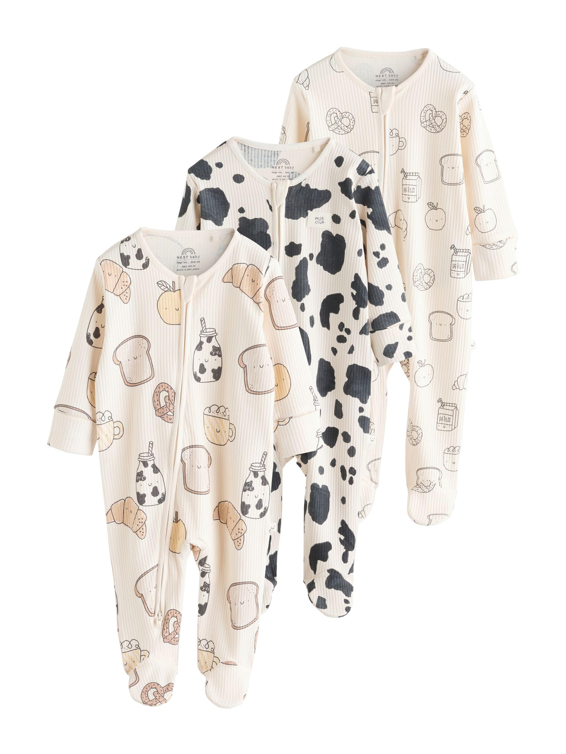 NEXT Unisex Bambino Confezione da 3 Tutine per Neonati con Zip | Neonato, bidirezionale, Standard, Mid Rise, Button, 100% cotone