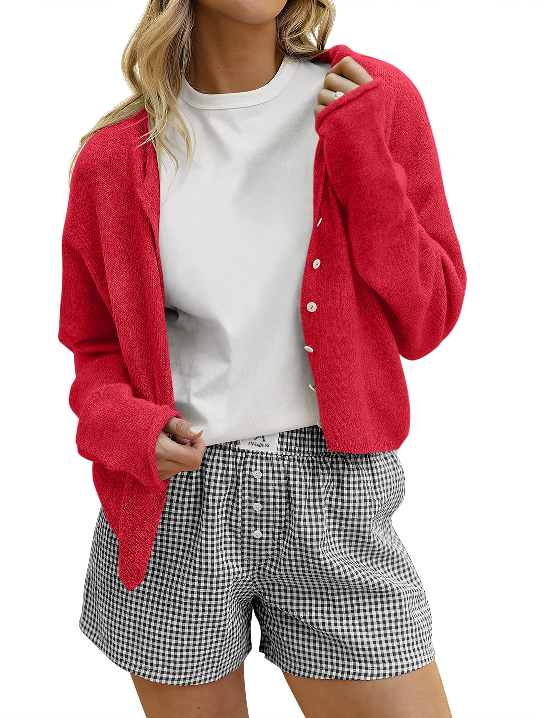 ANRABESS Cardigan Sweaters for Women Oversized Button Down Long Sleeve Cardigans 2025 Fall Outfits Travel Holiday Clothes