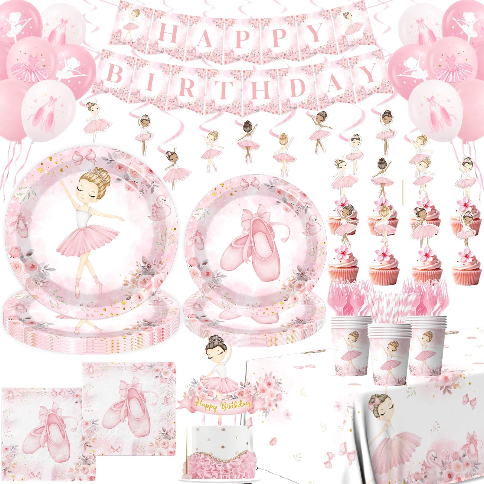 Grehumor Ballerina Birthday Party Decorations 142Pcs Tableware Dancing Girl Ballet Plates And Napkins For Girls Theme Supplies Serve 20