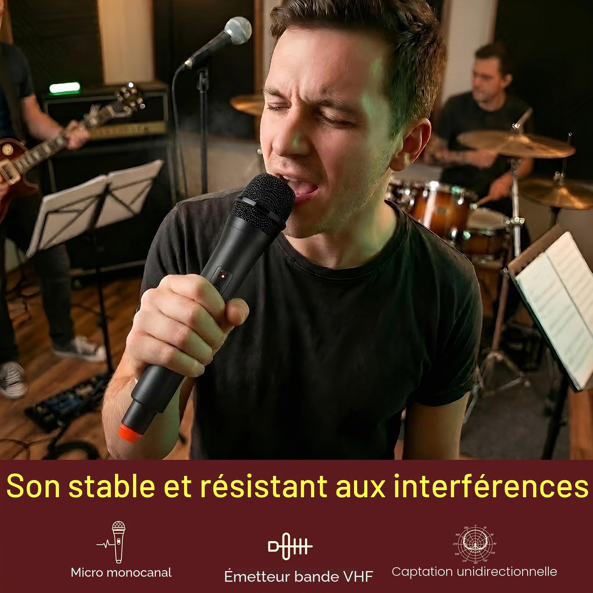 Pyle PDWM91 Système de Microphone sans Fil Portable VHF – Ensemble émetteur de Microphone unidirectionnel Dynamique Professionnel à Piles avec Adaptateur récepteur, pour PA karaoké DJ Party