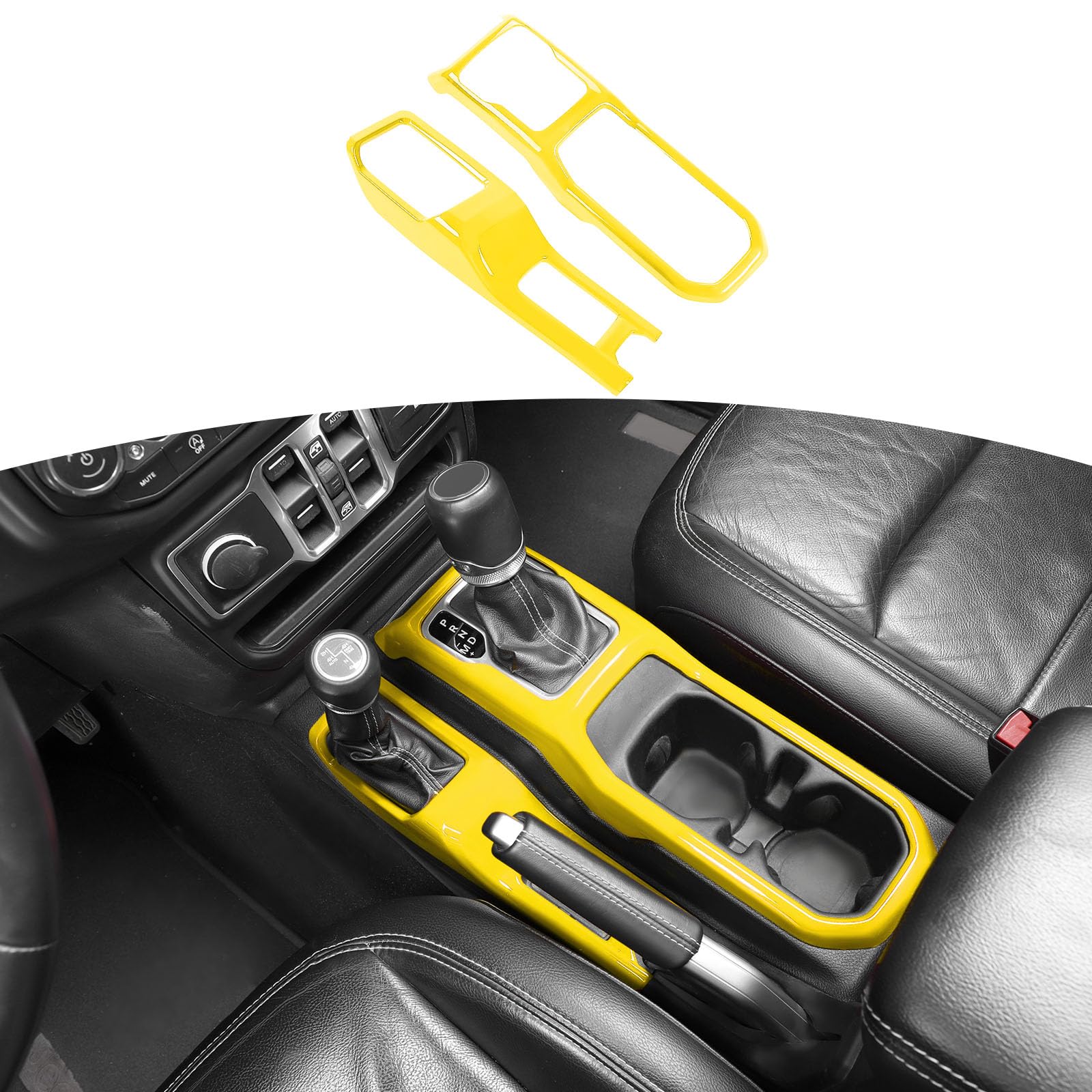 RT-TCZ for Jeep JL Yellow Console Gear Shift 4WD Panel Trim Cover for Jeep Wrangler JL JLU 2018 up for Gladiator JT 2020 up Yellow Interior