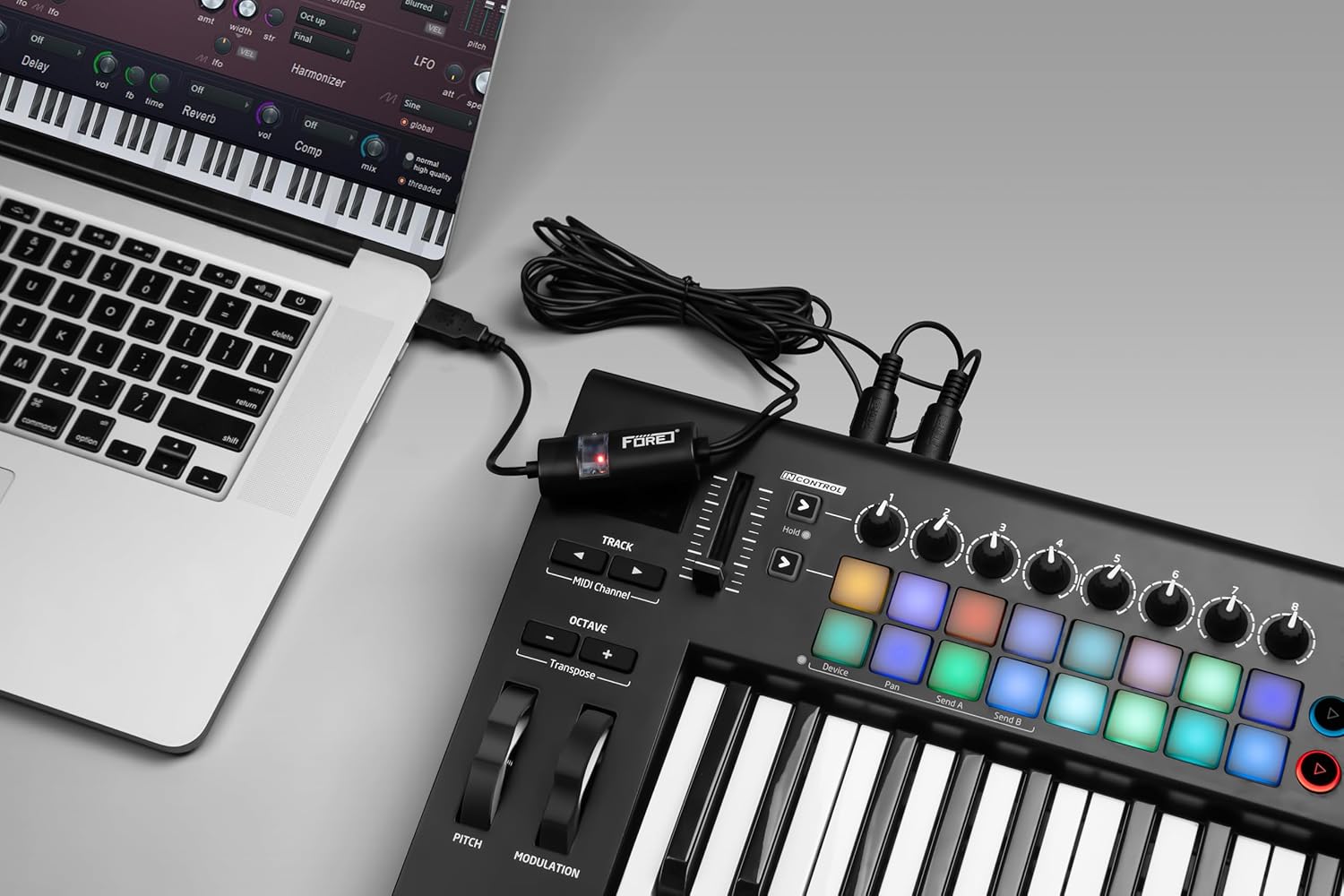 FORE MIDI to USB Interface Compatible with USB Type-A MIDI Cable with Input&Output Work with MIDI Keyboard/Synthesizer/MIDI Deivce Compatible with iOS&Android, Windows/Mac OS Black - 6.5Ft