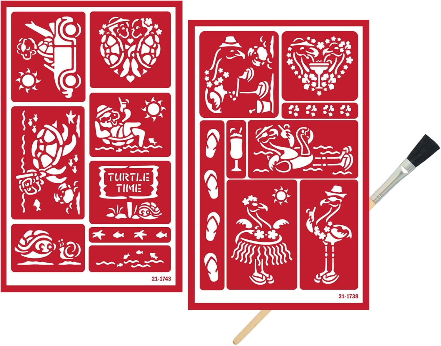2 Glass Etching Stencils Reusable Template - Hawaii Theme Beach Stencil - Reusable Self Stick Etching Templates with Flamingo, Turtle Design - Set with Brush