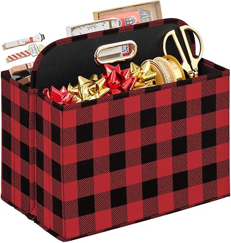 mDesign Caja de almacenamiento navideña para envolver regalos y lazos con compartimentos y asa, organizador de Navidad para cintas, contenedor