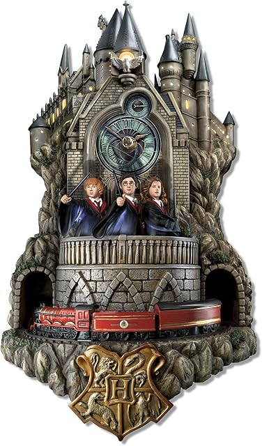 The Bradford Exchange HARRY POTTER HOGWARTS Wall Clock  HOGWARTS Fully-Sculpted Clock With Iconic Characters Features A Moving HOGWARTS Express Train, Lights And Movie Music. Exclusive To
