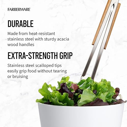 Miniatura 5 de Farberware Pinza con mango de madera de acacia para barbacoa, 17 pulgadas, acero inoxidable
