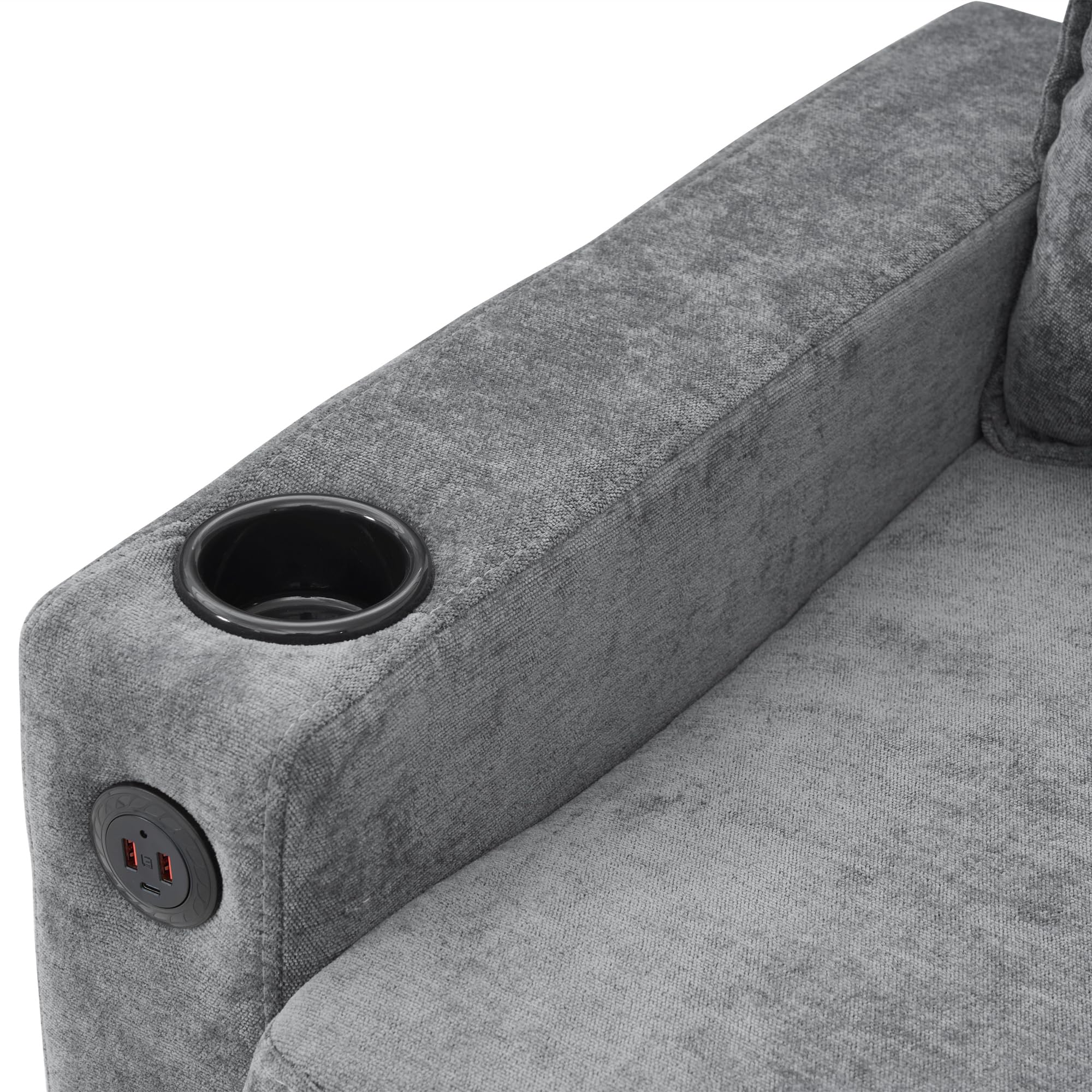 Merax Ecksofa 3-Sitzer Sofa mit Polsterhocker, Gepolstertes Sofa mit USB & Typ-C, 2 Getränkehaltern, L-förmiges Schlafsofa, Polstermöbel für Wohnzimmer, Wohnung, Lounge und Schlafzimmer, Grau