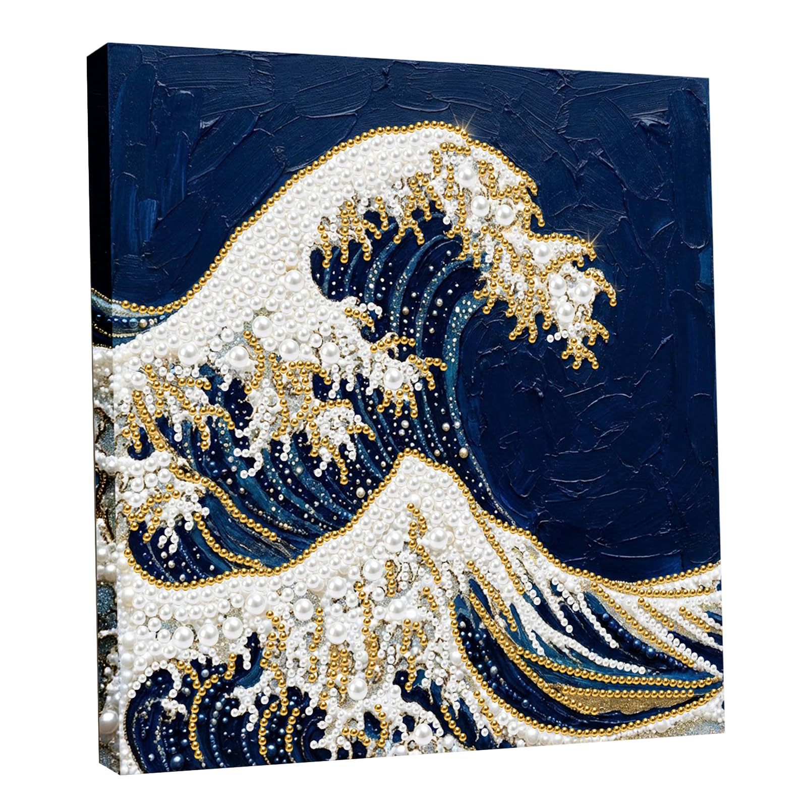 DIY Pearl Painting Kit with Wooden Frame, 3D Plastic Pearl Gemstone Ocean Art Craft for Adults Beginners, Diamond Dot Painting, Home Wall Decor Ready Gift for Women(Waves)(25 * 25cm)