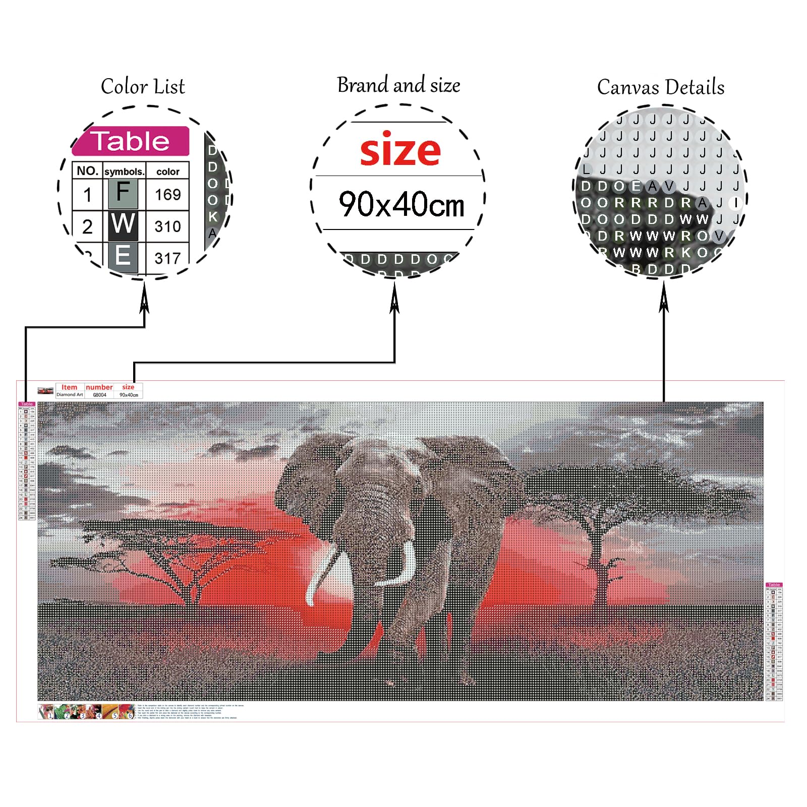 AOAOBIGS 5D Diamond Painting Kits for Adults,Elephant Large Diamond Art Full Drill Round Dots Gem Art Crafts Diamond DIY Kits,Wall Decor Home Office Decoration(35.4inch*15.7inch) Without Frame - Image 4