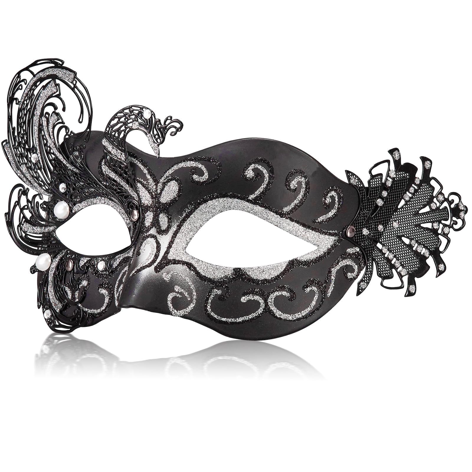 Amazon.com: MYSEUNI 2025 New Black and Silver Masquerade Mask for