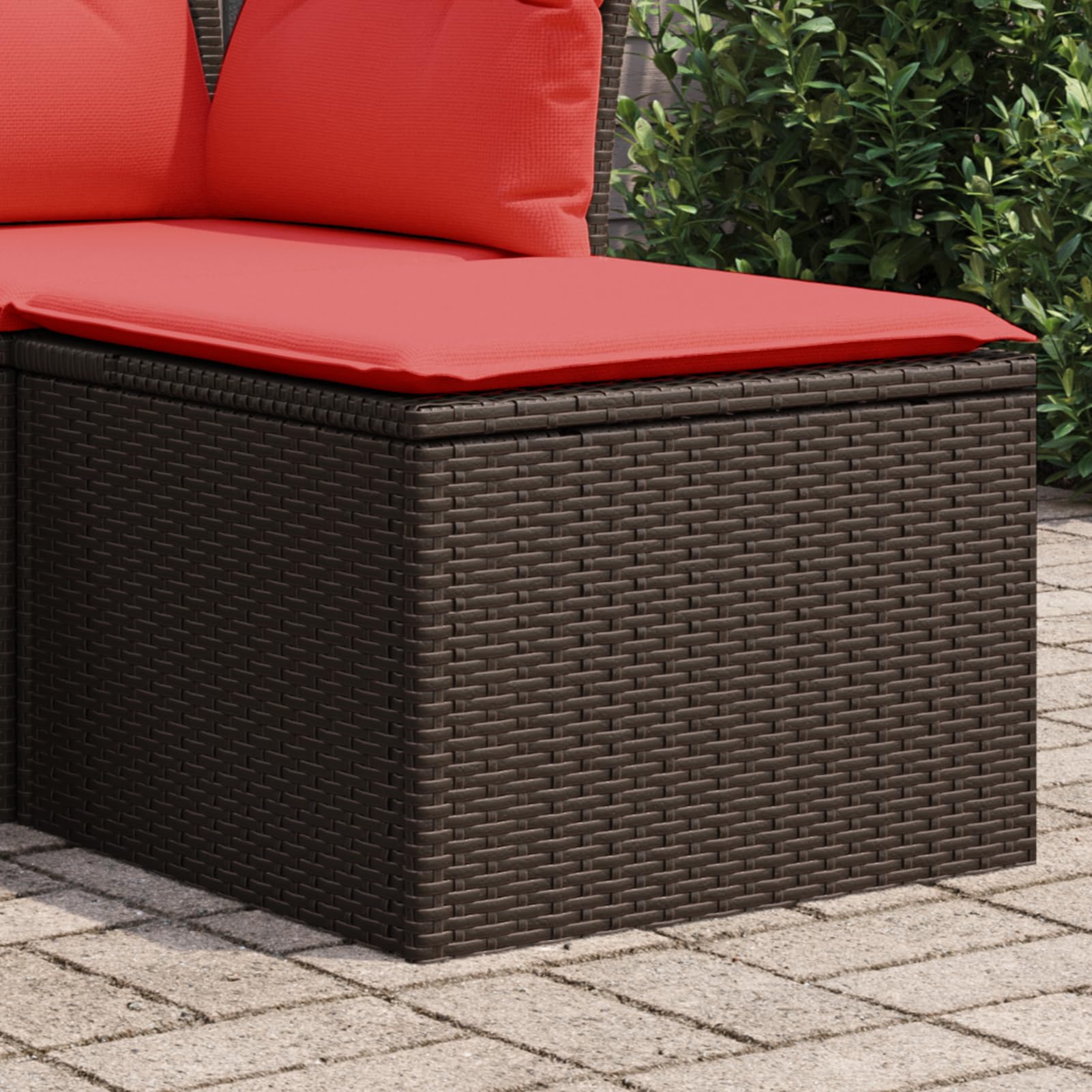 Tabouret de jardin avec coussin, marron, 55 x 55 x 37 cm, en polyrotin, résistant aux intempéries, robuste, compact, pour terrasse, balcon, véranda, avec sac de rangement et coussin d'assise