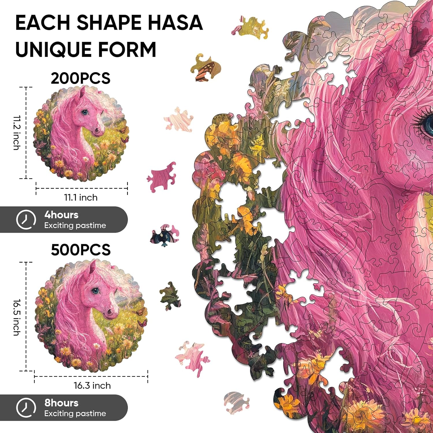 Ixfyloop Wooden Puzzles for Adults, Horse Wood Puzzle, Wooden Jigsaw Puzzles for Adults, Wooden Puzzles Birthday Gifts for Family Game Horse Puzzle Wooden Puzzles, 500 Pieces 16.5x16.3 Inch