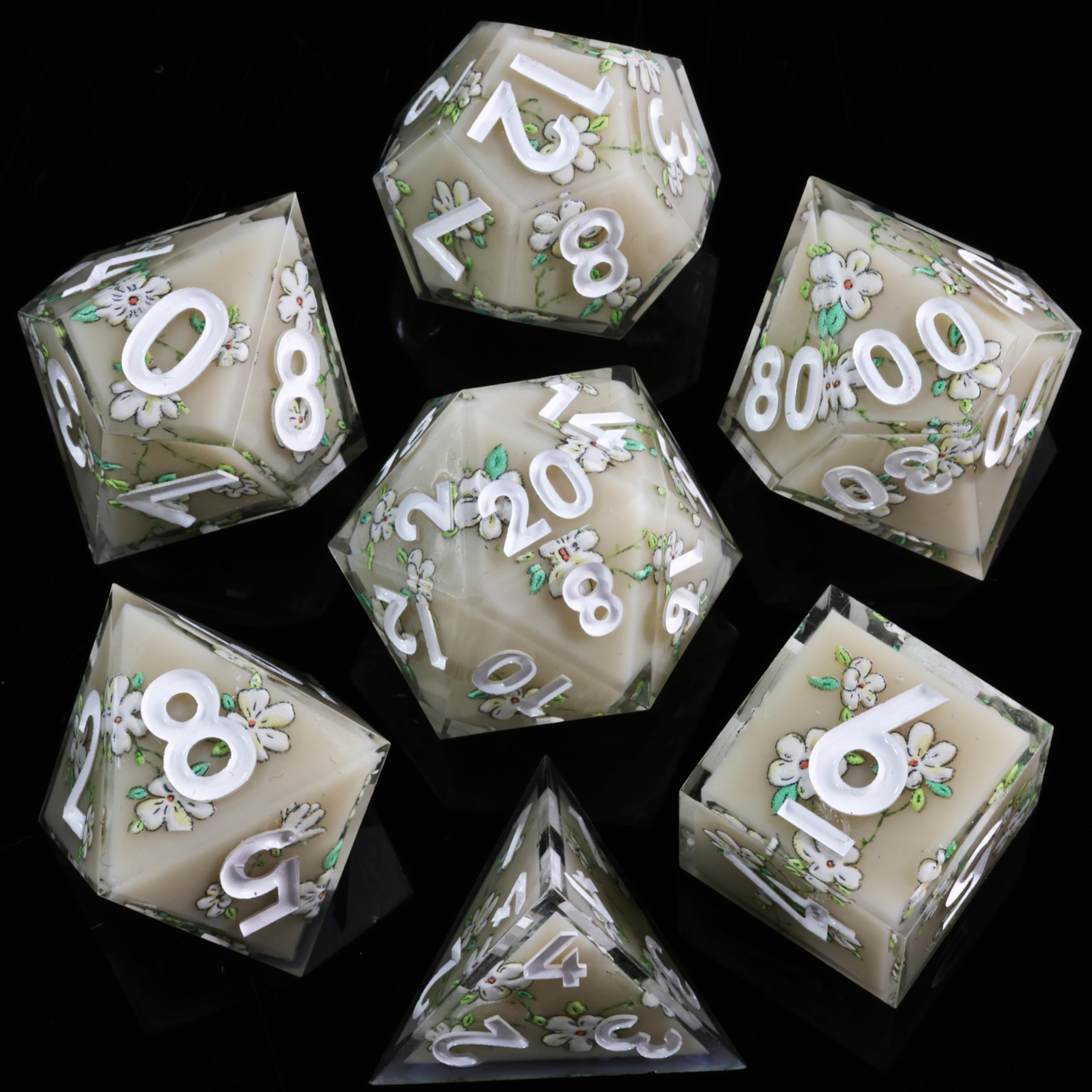 Mini Planet DND 7Pcs Resin Handmade Sharp Edge Polyhedral Dungeons and Dragons Dice Set