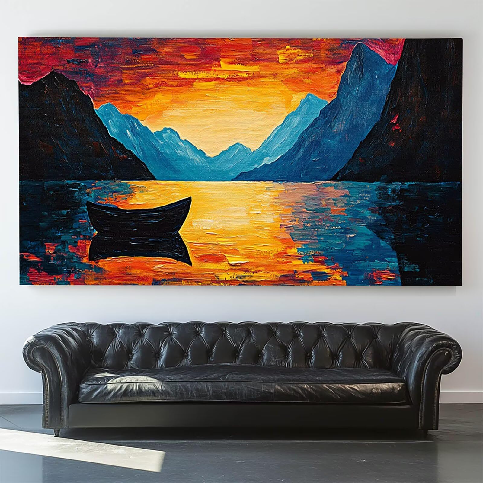 DIY Malen nach Zahlen Erwachsene Berg Malen nach Zahlen ab 7 jahre Mädchen Boot Kreativ set für Erwachsene mit Leinwand Acrylfarben set und Pinsel, Bastelset zum Bemalen für Wanddeko 80X160cm 7w-J-4