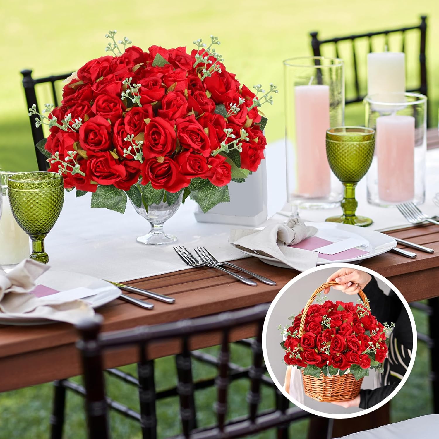 Tigeen 108 Pcs Artificial Silk Rose Bouquet Flowers Bulk Fake Roses with Stem Plastic Realistic Faux Floral for Spring Craft Wedding Bridal Shower Table Centerpieces Party Vase Garden Decor(Red) - Image 7