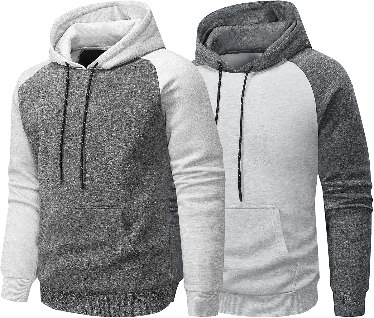 Fleece Hoodies Sweatshirts for Men,2/3 Pack Patchwork Athletic Workout Hooded Pullover With Kangaroo Pocket