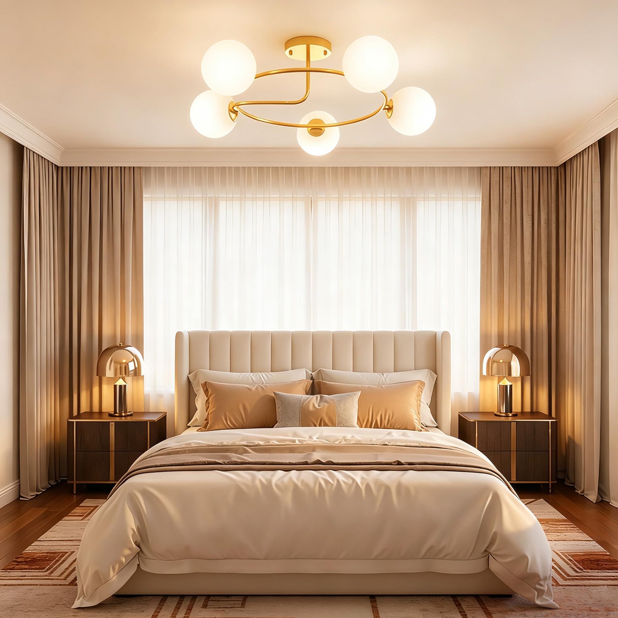HOMCOM Plafonnier LED 20W 5 Culots G9 Lampe de Plafond Moderne Doré Blanc | Luminaire Plafonnier, à Montage Semi-Affleurant, pour Salon, Couloir, Salle à Manger, Cuisine, Ampoules Non Incluses