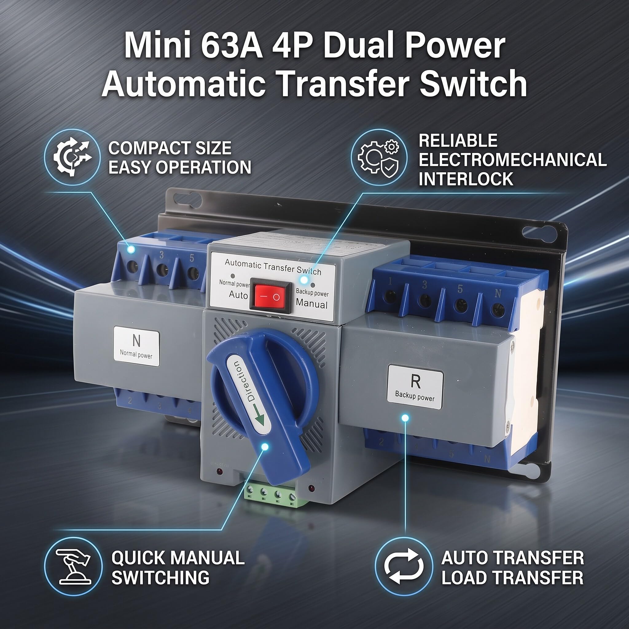 Ejoyous Interruptor, Interruptor de Transferencia Automática, Interruptor de Transferencia Automática 4P, Fácil de Operar para Mans Power