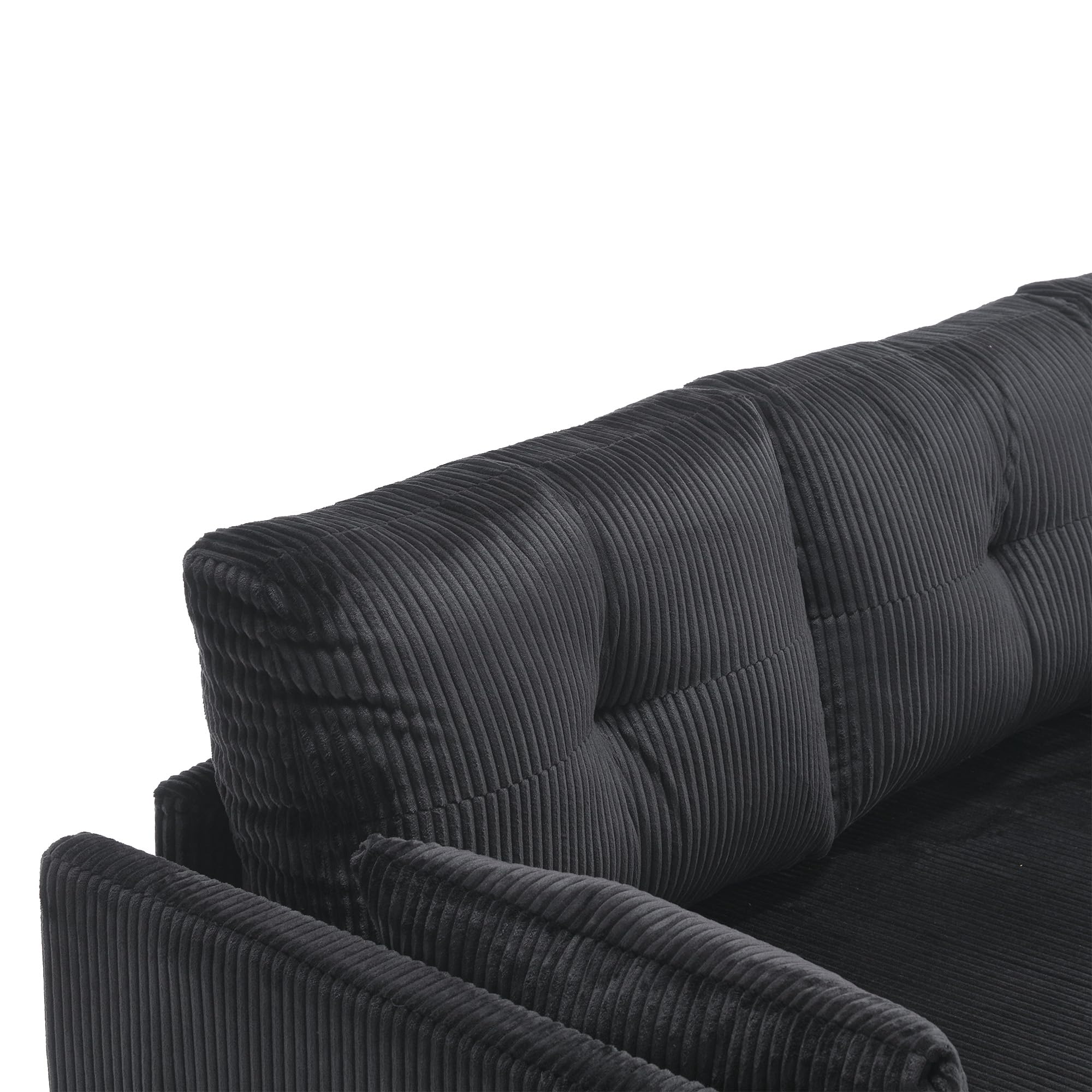 Divano Letto 3 Posti con Penisola, Divano Angolare 3 Posti Forma di L, Divano Letto Matrimoniale con Materasso, Divano 3 Posti con Braccioli e Vano Portaoggetti, Black Velvet