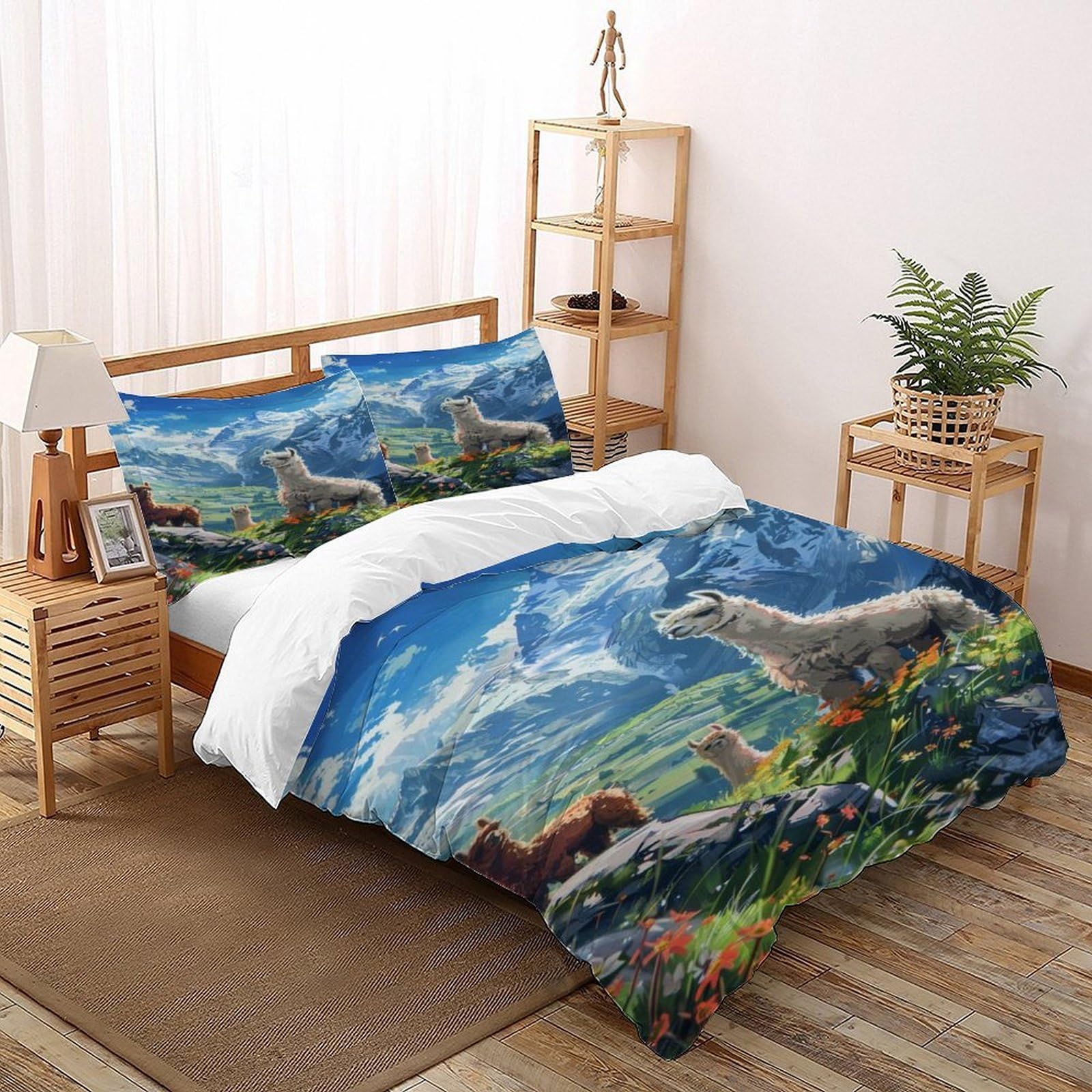 Parure de couette montagnes d'alpagas 260x220cm en microfibre douce avec 2 taies
