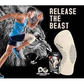 PHYSIX GEAR Knee Support Brace - Premium Recovery & Compression Sleeve For Meniscus Tear, ACL, MCL Running & Arthritis - Best Neoprene Stabilizer Wrap for Crossfit, Squats & Workouts -Single Beige XXL