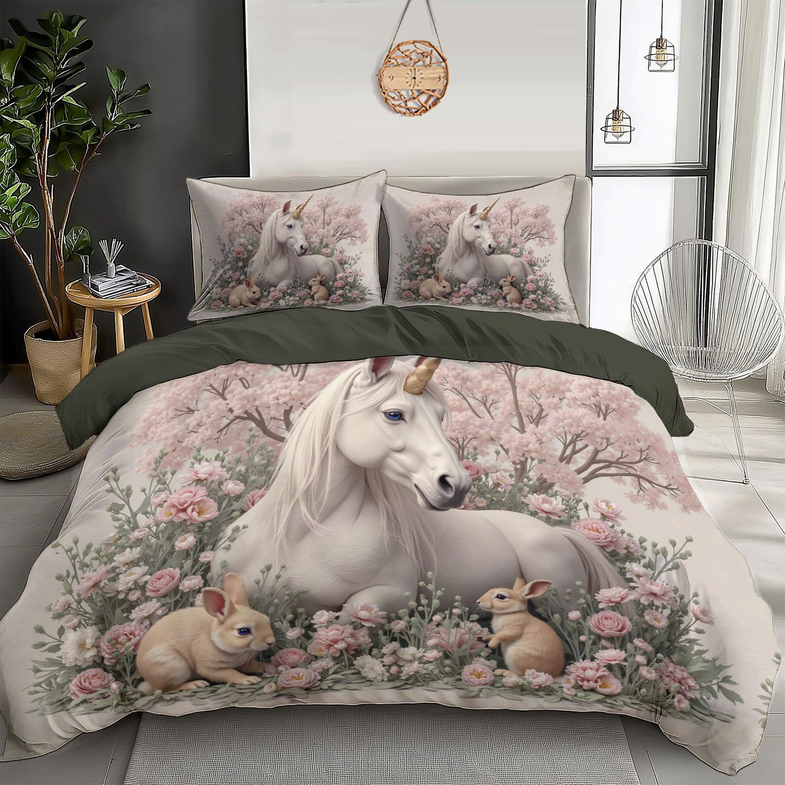 Housse de couette 200x200cm animaux de la forêt en microfibre avec 2 taies d'oreiller