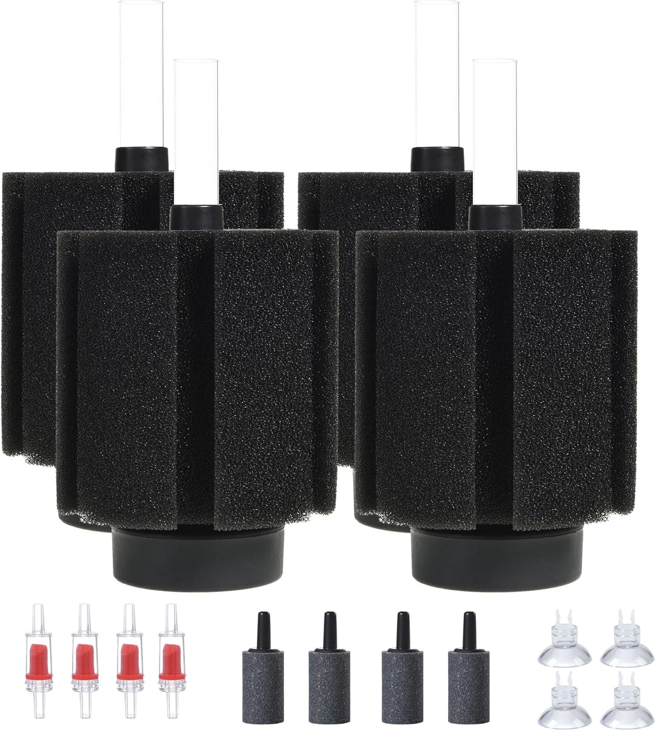ALEGI Aquarium Bio Sponge Filter with Ceramic Media for Clear and Quiet Aquariums for Betta Fry Shrimp Tiny Fish Tank (40-75 Gallon 4 Pack)