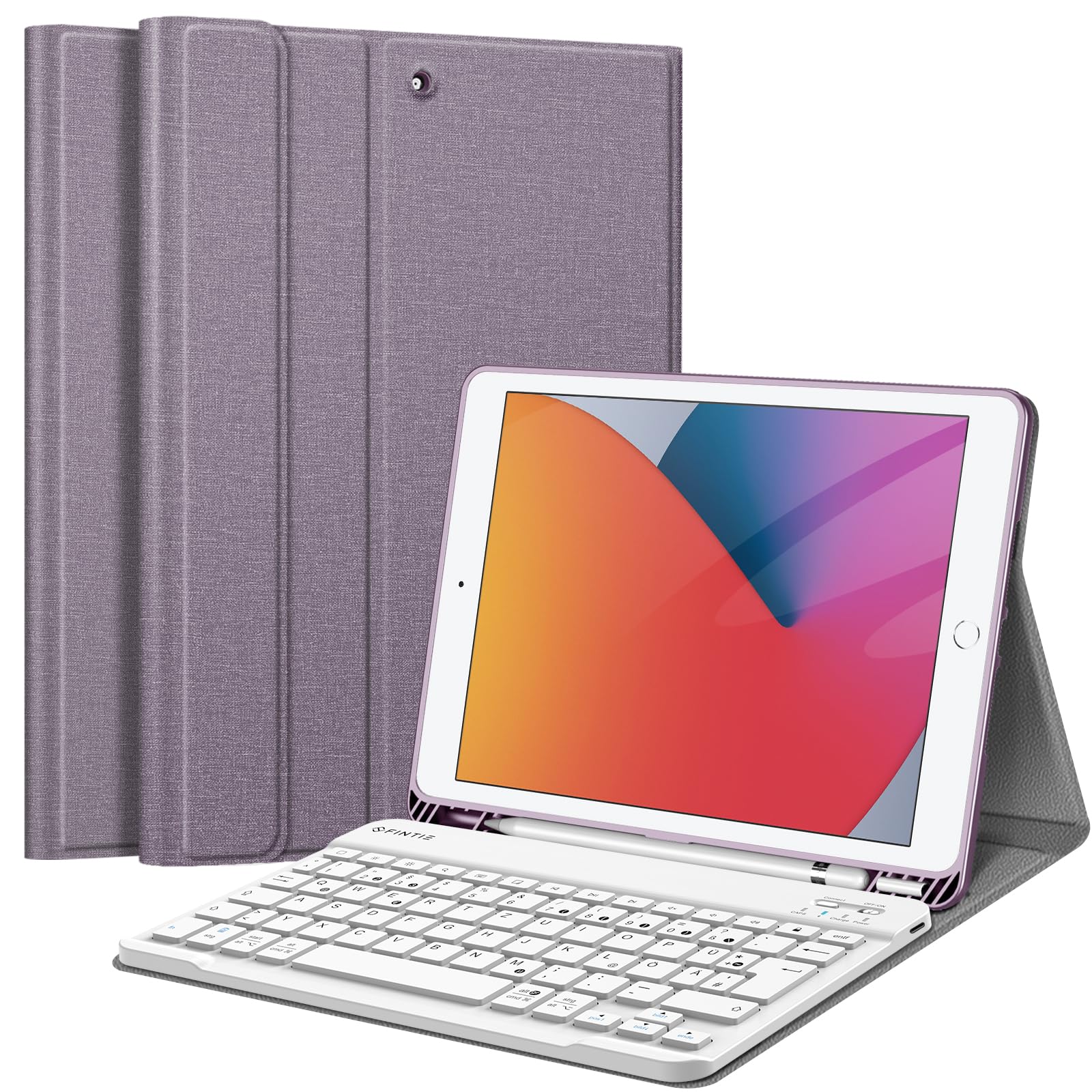 FINTIE Tastatur Hülle für iPad 10.2 Zoll (9/8/ 7 Generation - 2021/2020/2019), Schutzhülle mit TPU Rückschale, Pencil Halter und magnetisch Abnehmbarer Tastatur mit QWERTZ Layout,