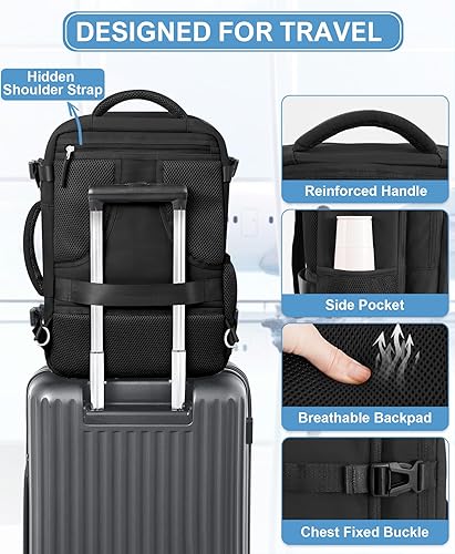 Miniatura 6 de Beraliy Mochila de viaje para hombres y mujeres, mochila de transporte aprobada por aerolíneas, mochila para portátil de 16 pulgadas, Negro -,