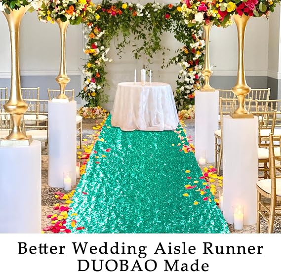 DUOBAO Aisle Runners for Weddings 2FTx15FT Green Sequin Aisle-Runner Wedding Ceremony Decorations Outdoor Carpets Ceremony Decoration Runner Rug for Hallway Floor Runner for Party