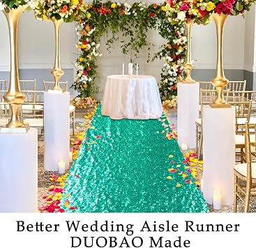 DUOBAO Aisle Runners for Weddings 2FTx15FT Green Sequin Aisle-Runner Wedding Ceremony Decorations Outdoor Carpets Ceremony Decoration Runner Rug for Hallway Floor Runner for Party