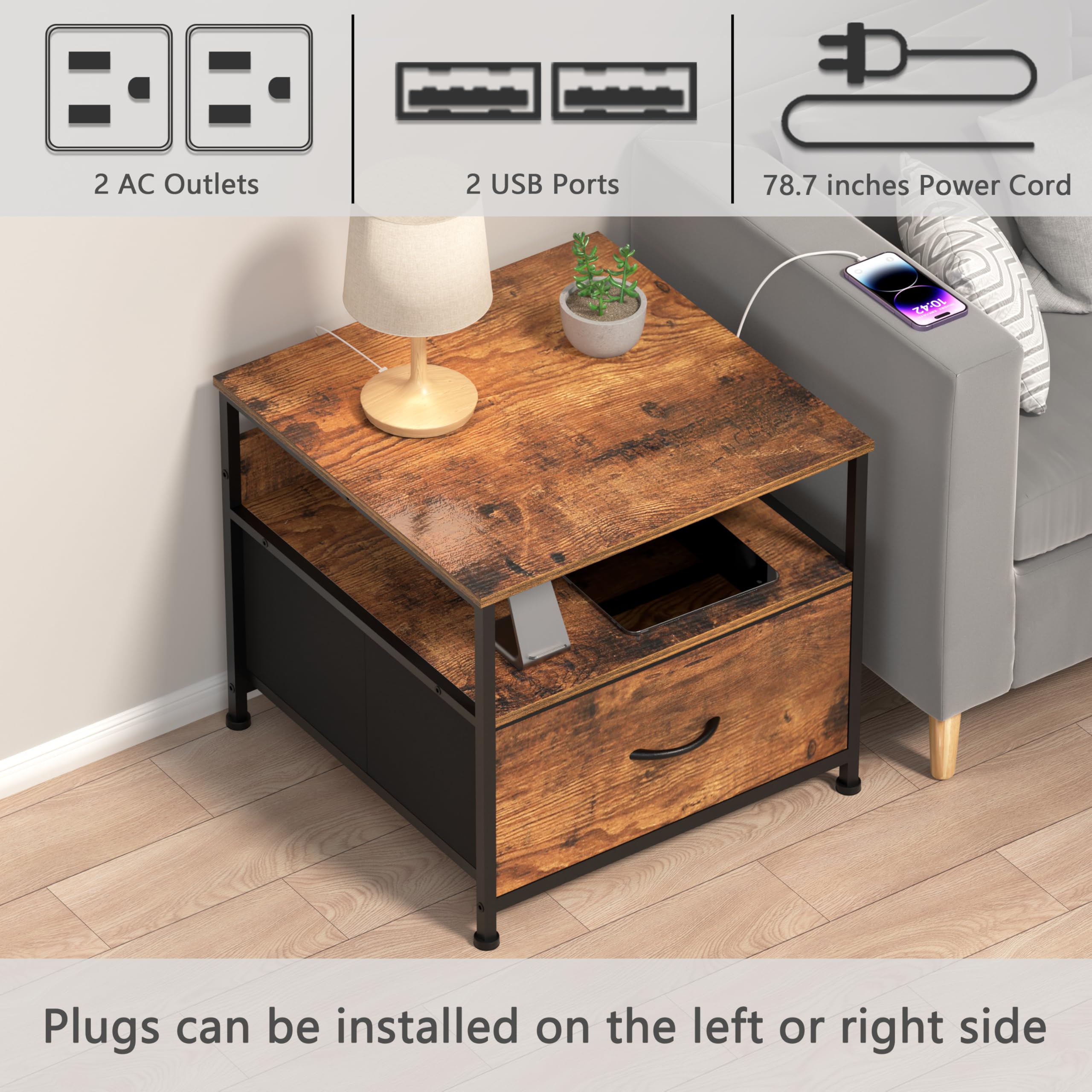 Unionly Mini mesa de refrigerador de 180 libras con estante de nevera con cajón, armario de nevera pequeño con almacenamiento, mini soporte de nevera resistente con estación de carga, 4 pies