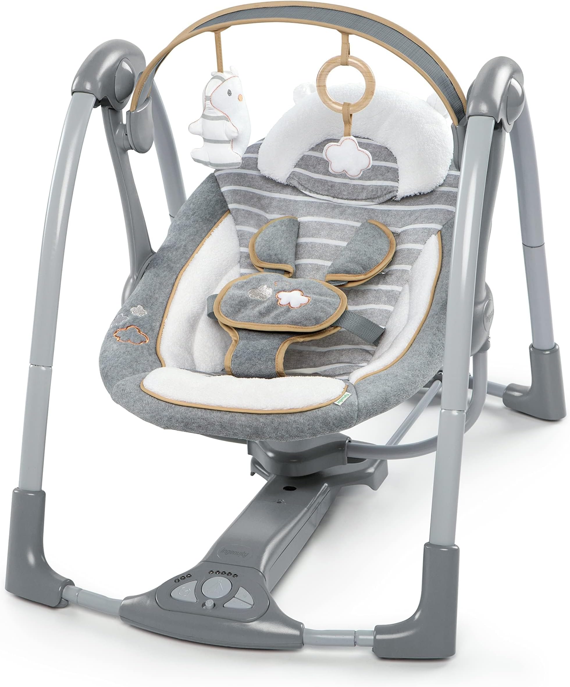 Swing 'n Go Deluxe 5-Speed Baby Swing with Cushioned Harness - Foldable, Portable, 2 Plush Toys & Sounds, 0-9 Months 6-20 lbs (Bella Teddy)