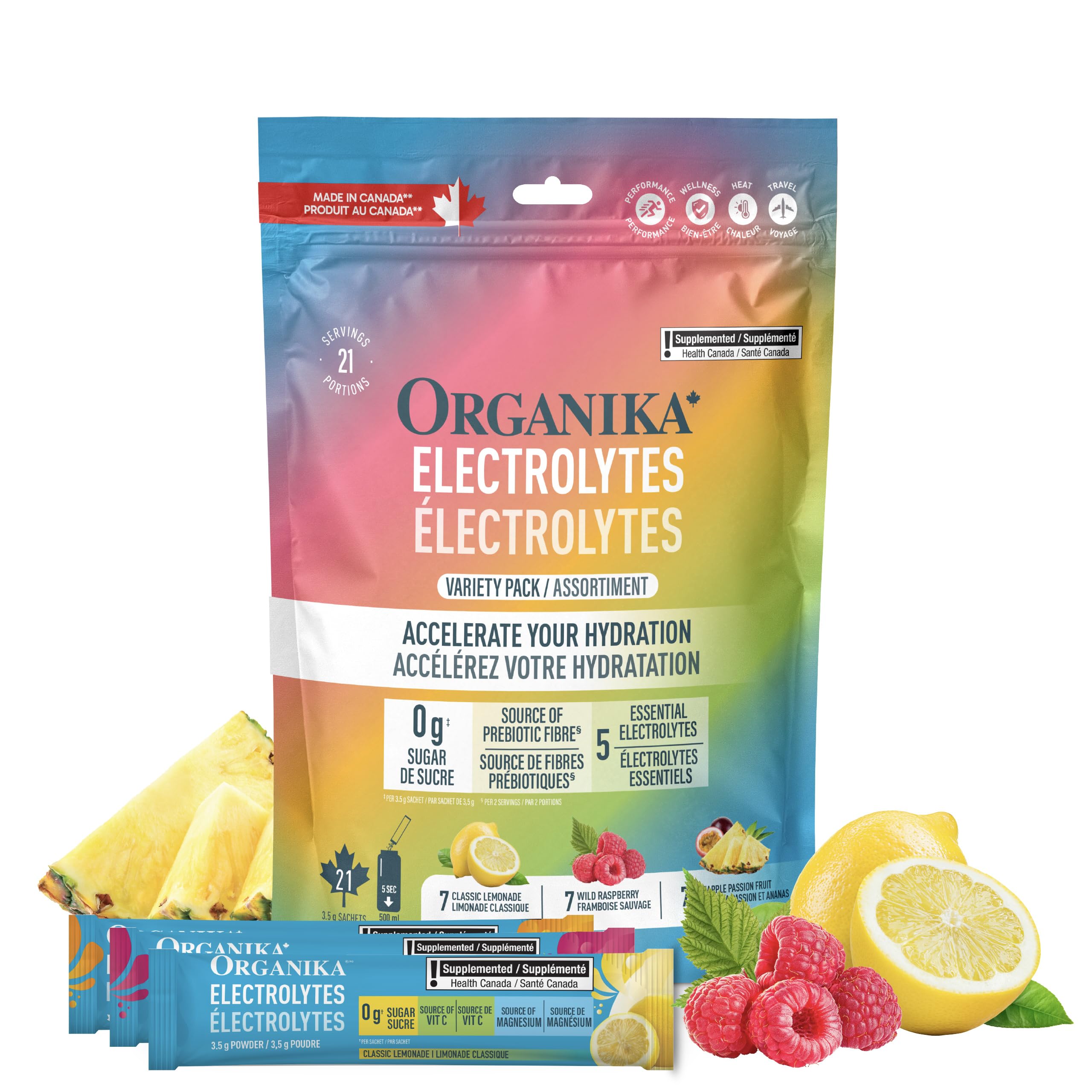 Organika Canadian-Made Electrolytes Powder Variety Pack 3.5g x 21 packets