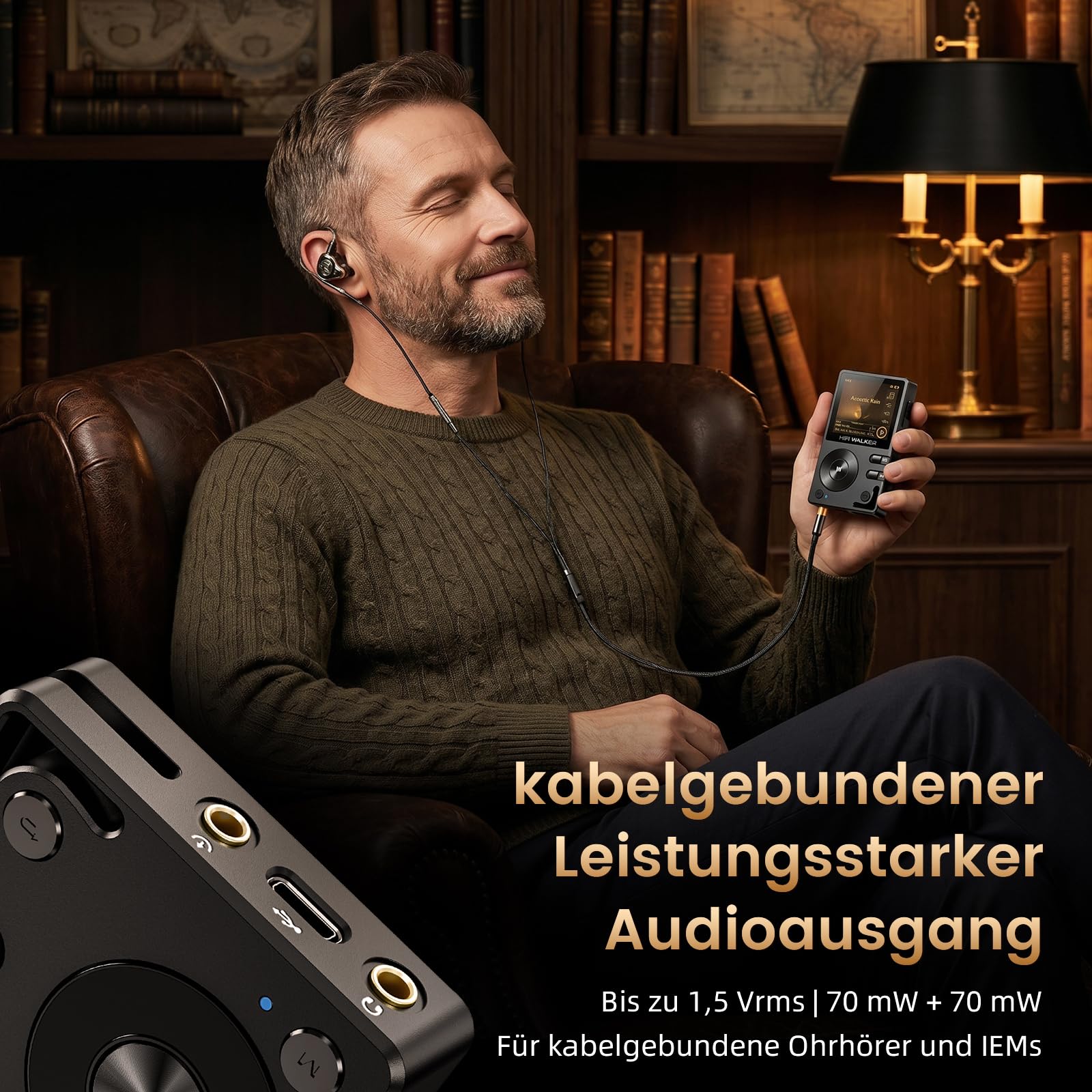 HiFi Walker H2 HiFi MP3 Player mit Bluetooth Verlustfreier DSD DAC Flac High Resolution Music Player Tragbarer Audio Player mit 64GB Speicherkarte Unterstützt bis zu 256GB
