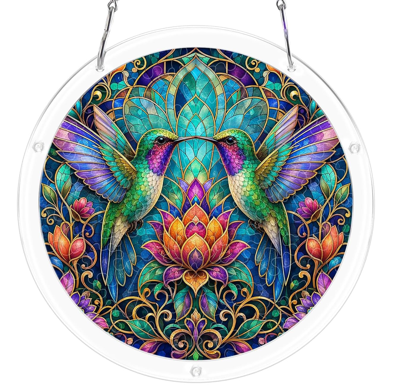Twin Hummingbirds Acrylic Jigsaw Puzzles Suncatcher, 8.9 Inch Window Hanging Suncatcher Acrylic Puzzle, DIY Home Decor Art Gift
