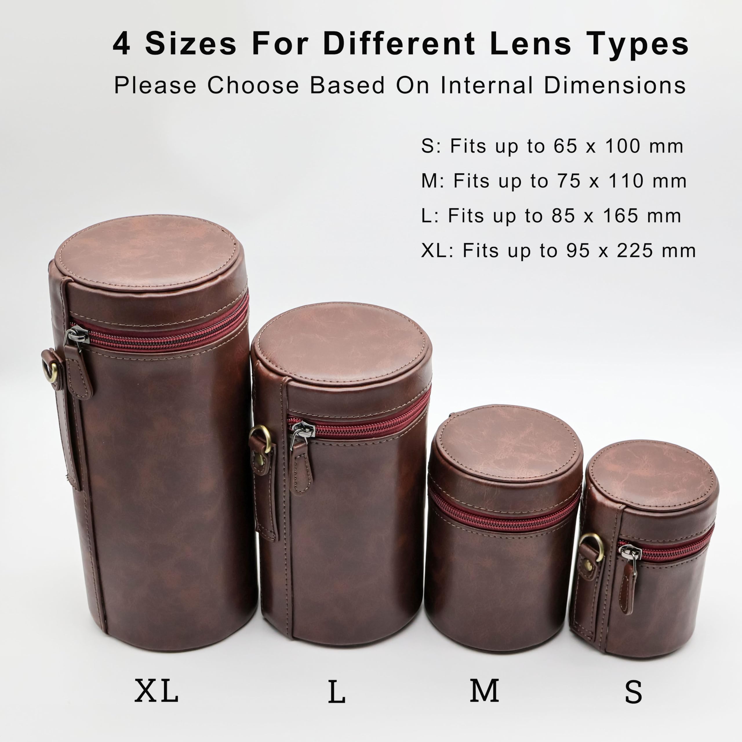 Personalisierte Kameralinsen-Tasche aus PU-Leder, dicke Objektivtasche für Fotografen, Objektivschutz für Mikro-Single-Kameraobjektiv, SLR-Kamera, Teleobjektiv (Dunkelbraun, Länge < 165 mm,