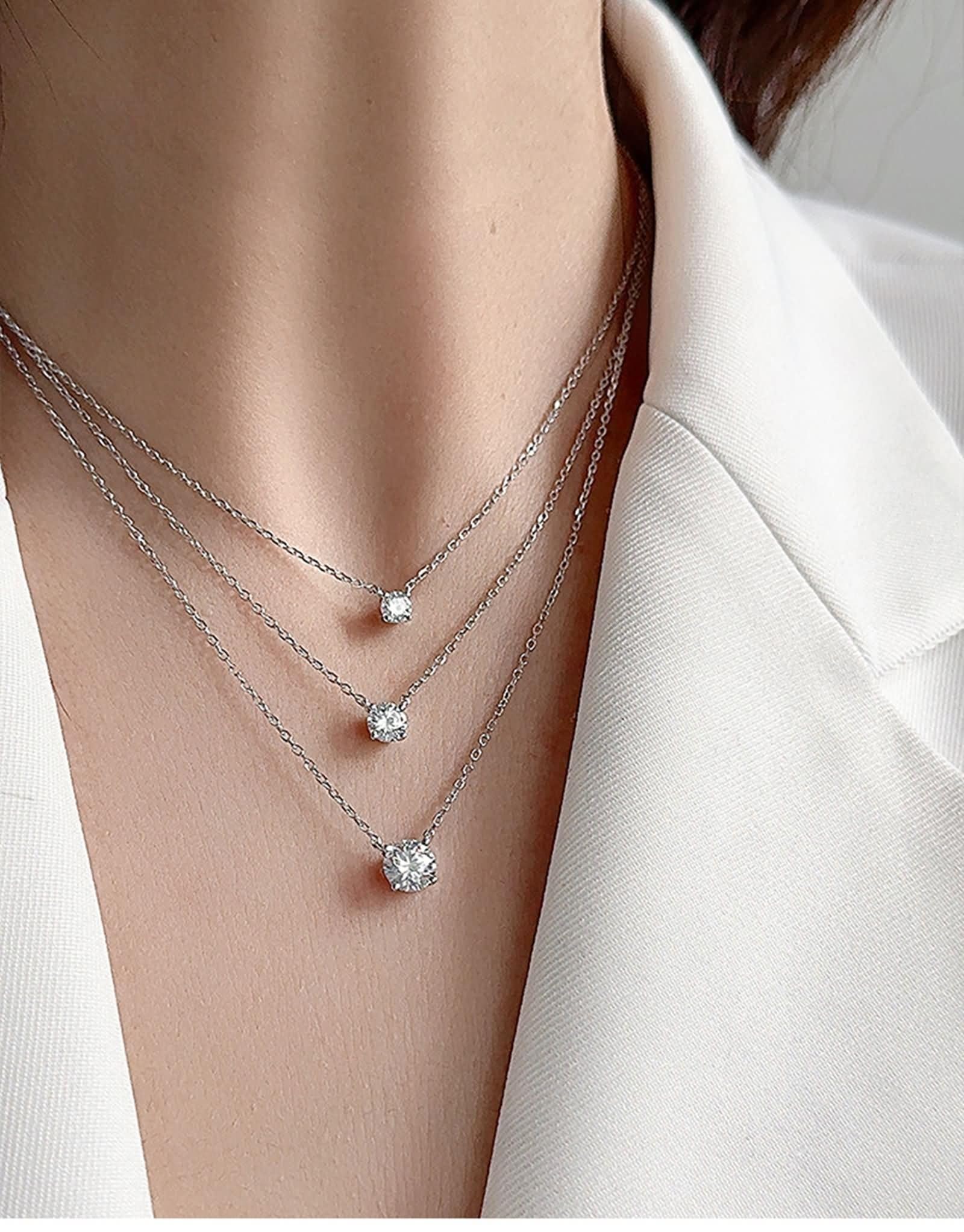 Wycian Collares de moissanita para mujer, collar con colgante para mujer, 4 puntas, 4 mm, 5 mm, 6,5 mm, solitario de 0,3 quilates, moissanita de 9 quilates, 14 quilates, oro blanco de 18 quilates, 45