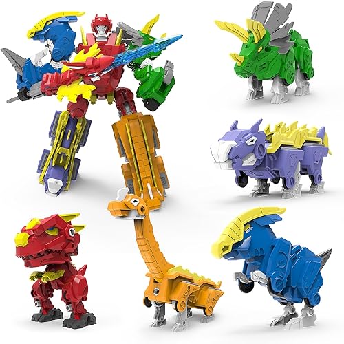 STOULKD Juguetes robot de dinosaurio, juguete transformado 6 en 1 que se transforma en robot grande, combina robot juguete para niños de 6 a 8 años