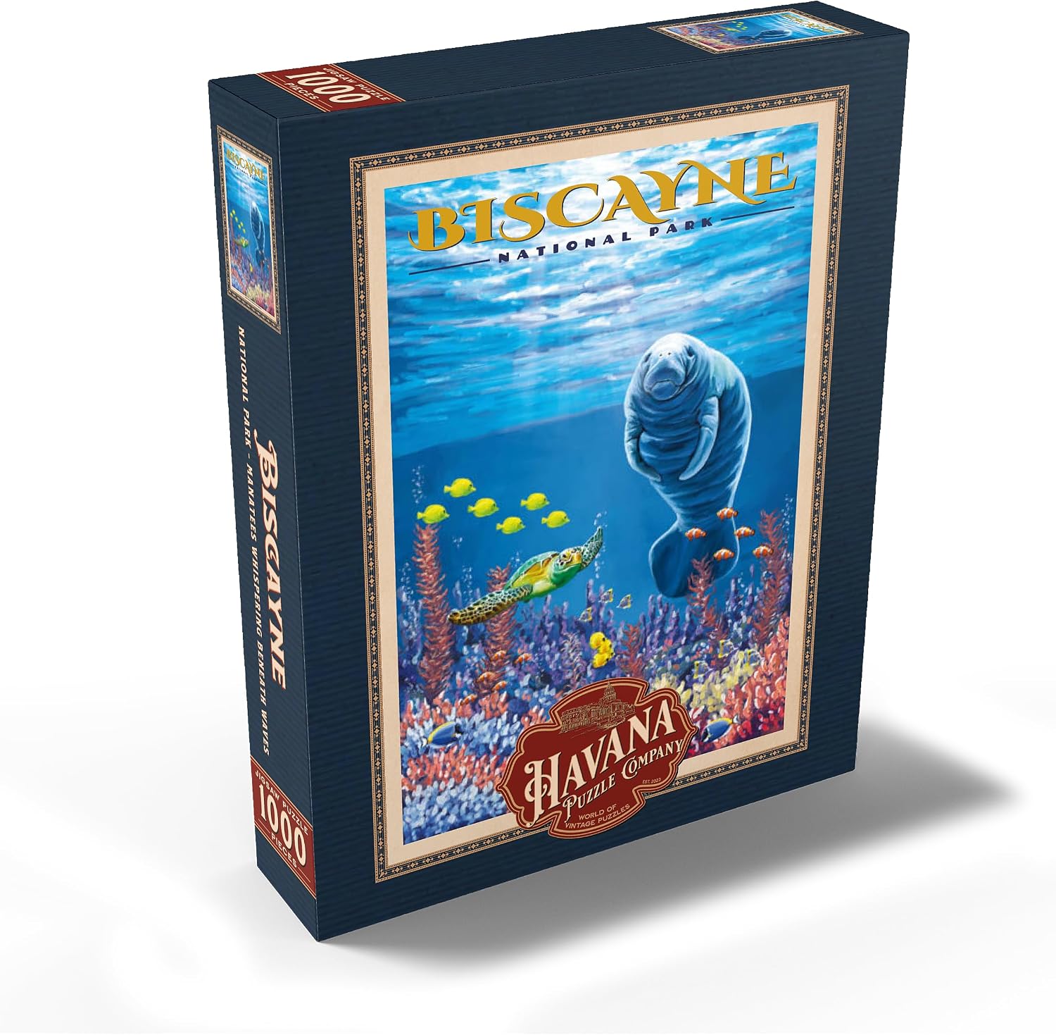 MyPuzzle Biscayne National Park - Manatees Whispering Beneath, Vintage Travel Poster - Premium 1000 Piece Jigsaw Puzzle for Adults