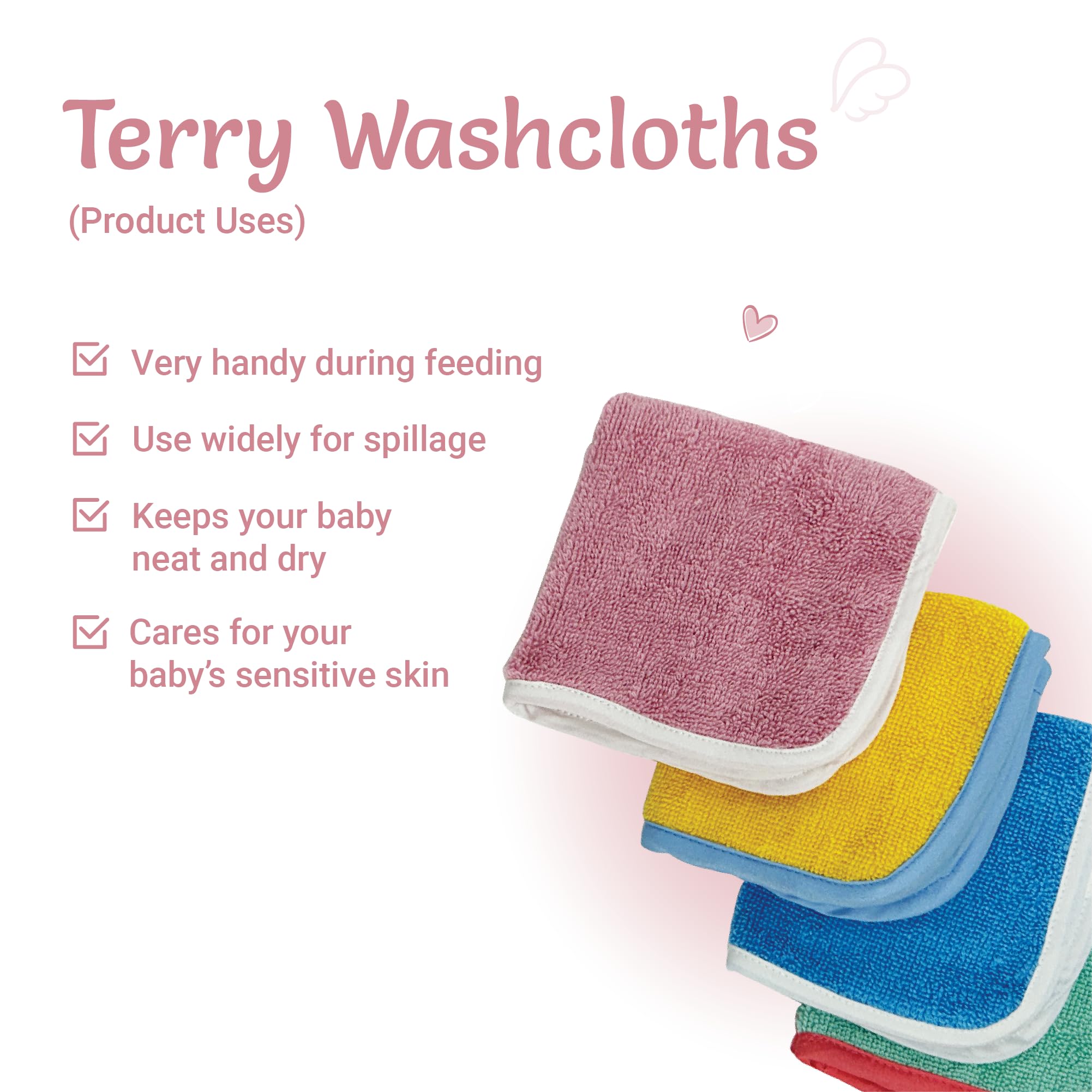 Kridlo 100% Cotton Terry Washcloth for Newborn Baby | Super Soft & Absorbent | Pack of 4 Multi-Color, 25 x 25 cm, Gentle for Sensitive Skin 3
