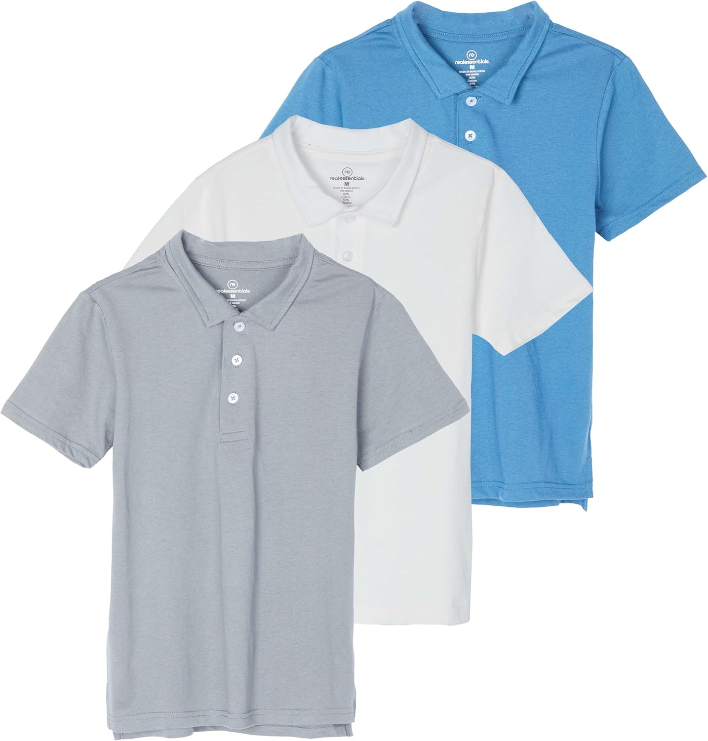 Real Essentials 3 Pack: Boys’ Short Sleeve Jersey Cotton Polo Shirt – Uniform Performance (Ages 4-18) Real Essentials 3 Pack: Boys’ Short Sleeve Jersey Cotton Polo Shirt – Uniform Performance (Ages 4-18)