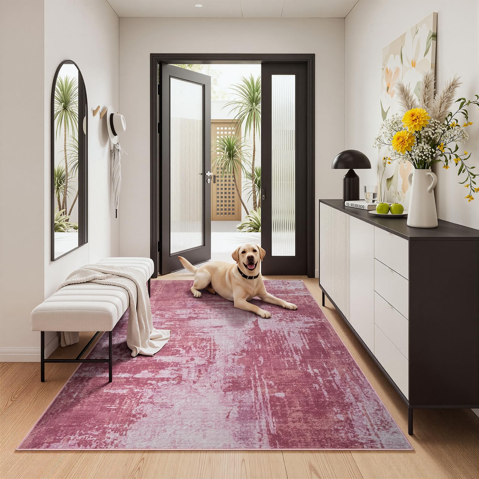 Merelax 3x5 Washable Abstract Pink Area Rug