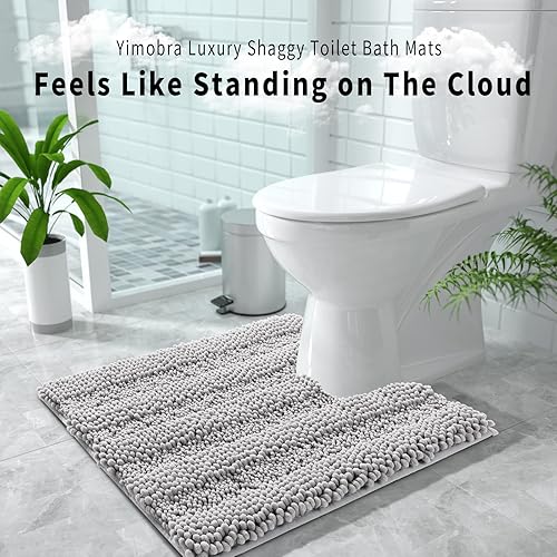 Miniatura 9 de Yimobra Alfombra de baño para inodoro en forma de U, alfombra de contorno de felpilla de lujo para baño, suave y cómoda, absorción de agua,