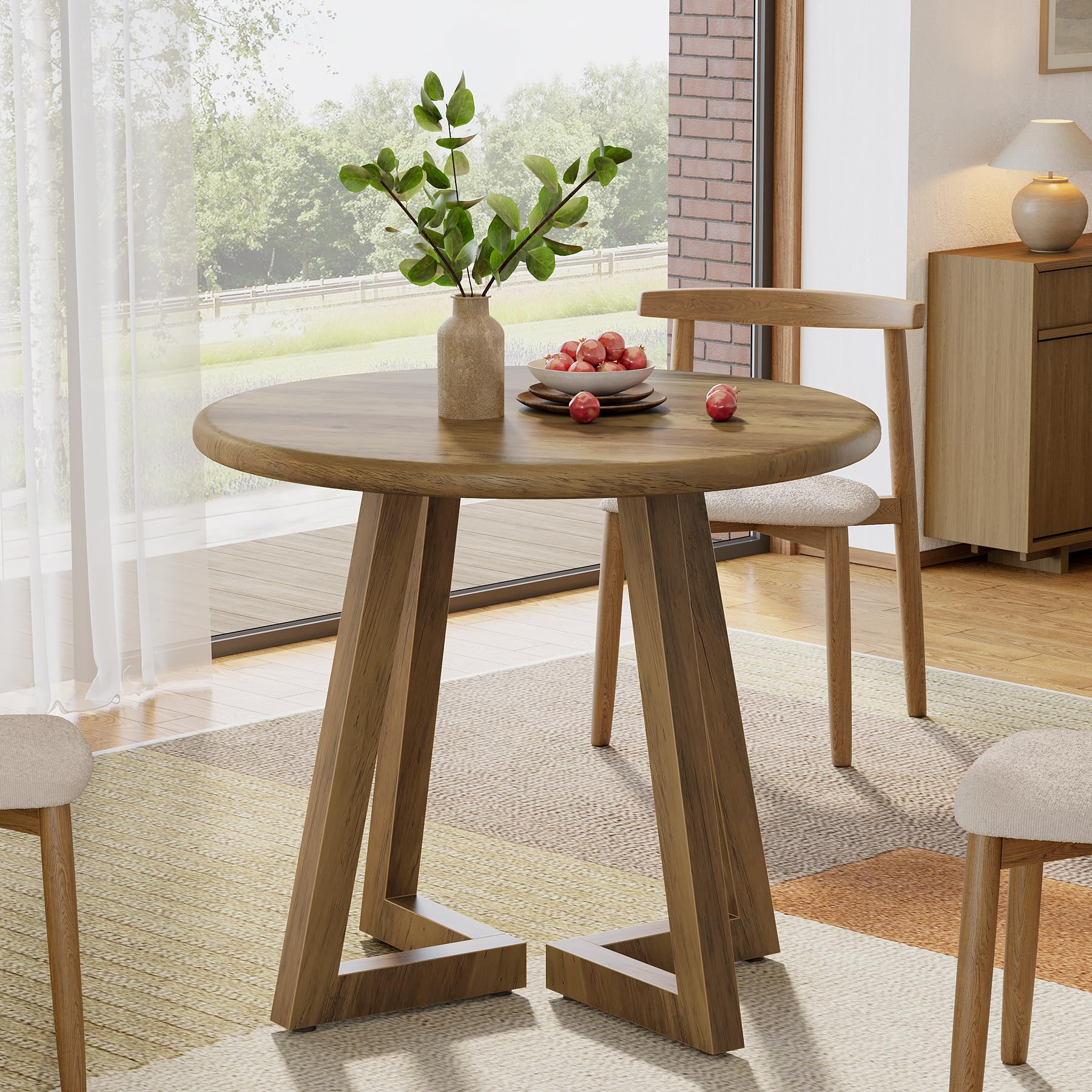 Tribesigns Piccolo tavolo da pranzo rotondo per 2-4 persone, 80 cm, tavolo da cucina per sala da pranzo, soggiorno, marrone (solo tavolo)