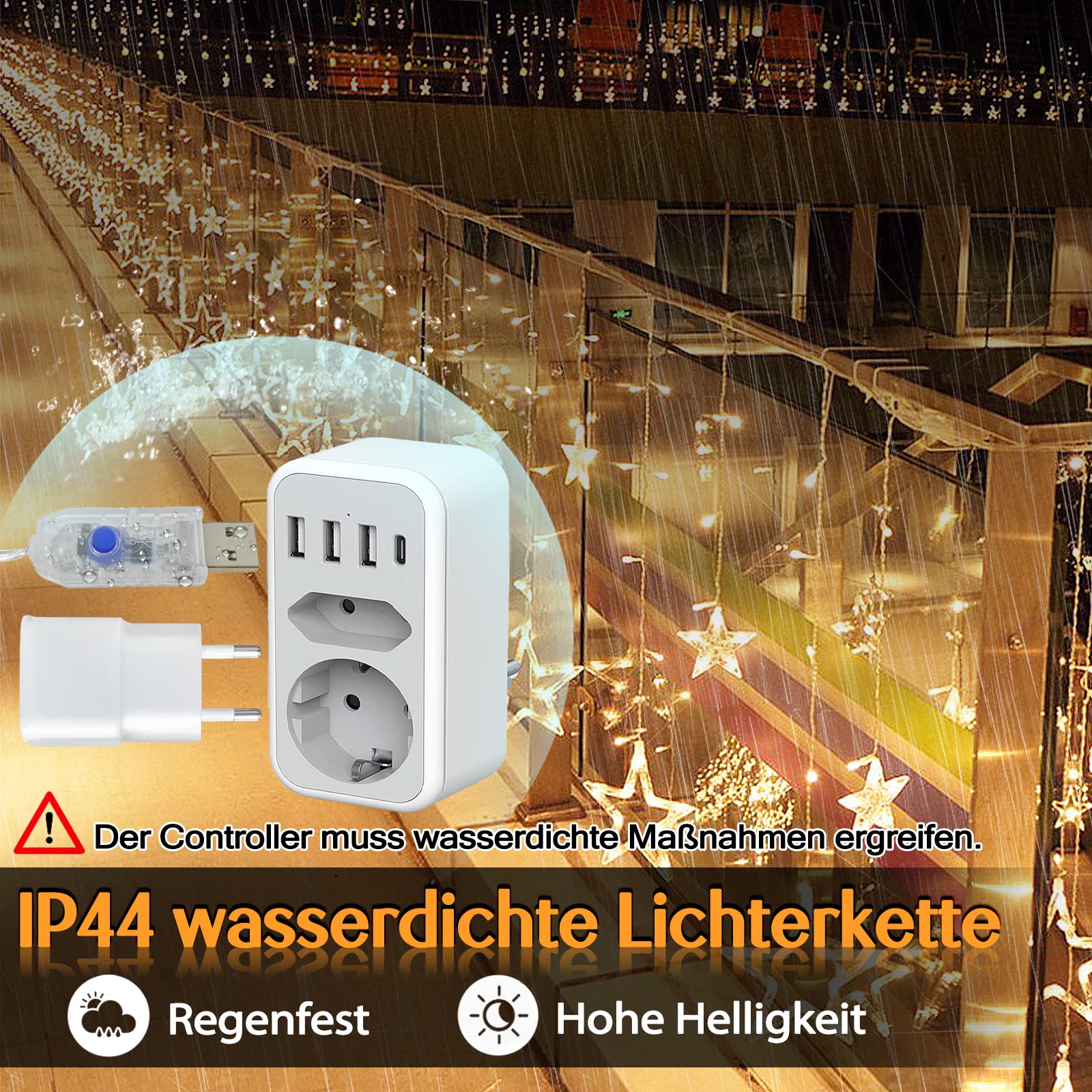 ACXIN 414 LEDs Lichterkette, LED Sterne Lichtervorhang, Weihnachten Lichternetz, 8 Leuchtmodi, für Außen Innen, IP44 Wasserfest, 9m