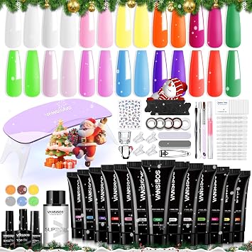 Poly Gel Nail Kit Summer Colors Polygel Nail Kit with Slip Solution Portable UV/LED Nail Lamp and Complete Extension Accessories for Easy Home Manicure