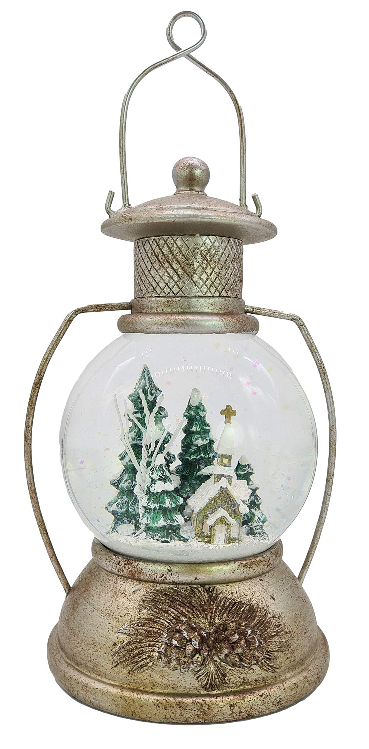 Wichtelstube-Kollektion XL LED Schneekugel Weihnachten Laterne viele Melodien Glitzerkugel Winterwald Vintage Weihnachtslaterne Weihnachtsdeko beleuchtet Batteriebetrieben